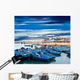 Blue fishing boats on an ocean coast in Essaouira, Morocco Wall Mural