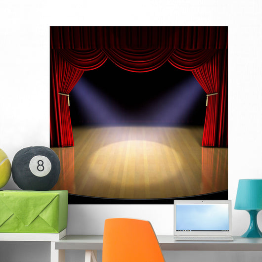 Theatre stage with red curtain Wall Mural