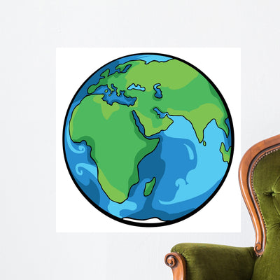 Earth Cartoon Globe Wall Decal shown on a wall