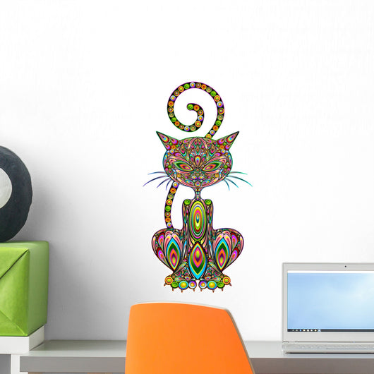 Cat Psychedelic Art Design-Gatto Psichedelico-Vector Wall Decal