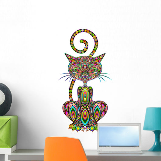 Cat Psychedelic Art Design-Gatto Psichedelico-Vector Wall Decal