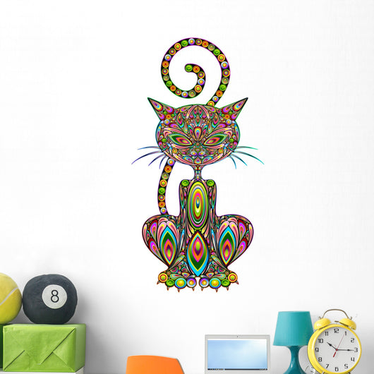 Cat Psychedelic Art Design-Gatto Psichedelico-Vector Wall Decal