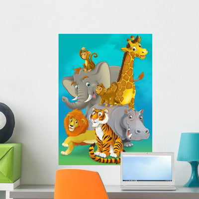 Cartoon Safari Illustration for Wall Mural shown on a wall