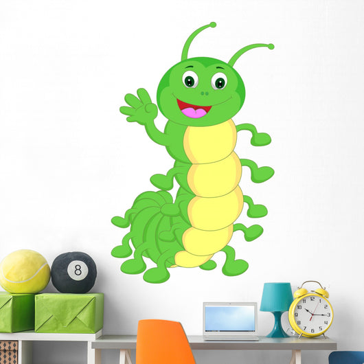 Cute Caterpillar Waving Cartoon Wall Decal