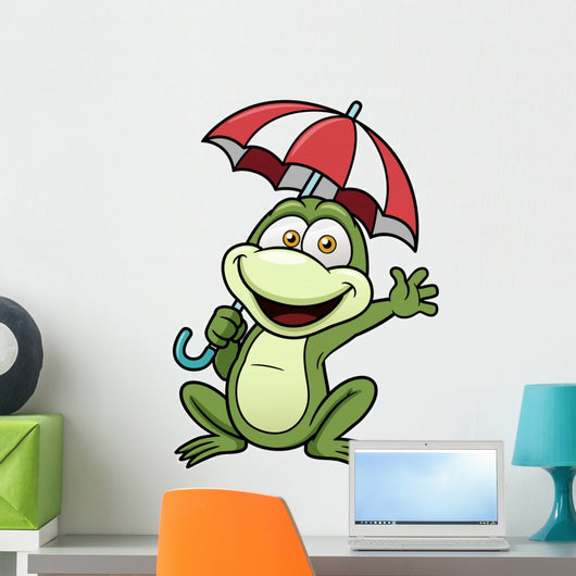 Vector illustration of Frog holding umbrella Wall Decal