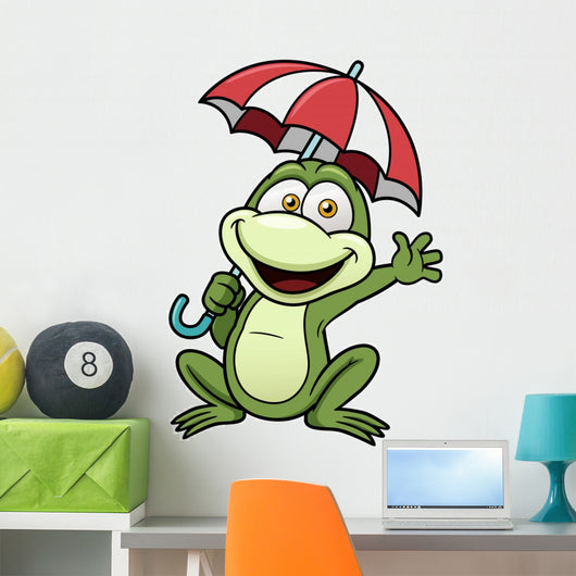 Vector illustration of Frog holding umbrella Wall Decal