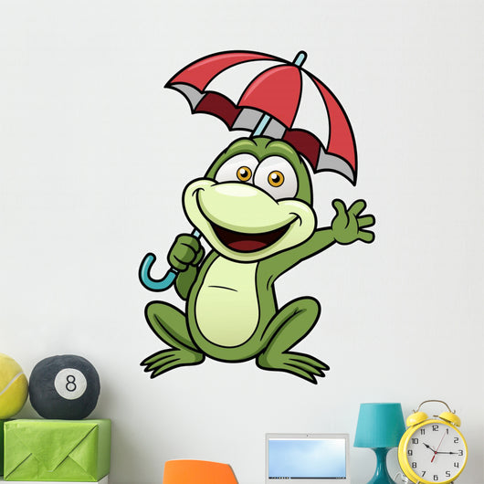 Vector illustration of Frog holding umbrella Wall Decal