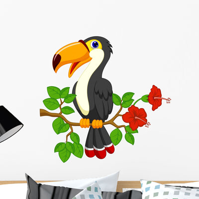 Cute Toucan Bird Cartoon Wall Decal shown on a wall