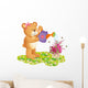 Teddy Bear Watering Flowers Wall Decal