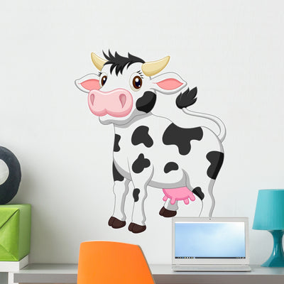 Cute Cow Cartoon Wall Decal shown on a wall