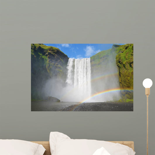 Islanda - cascata Skogafoss con due arcobaleni Wall Mural