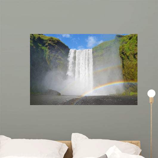 Islanda - cascata Skogafoss con due arcobaleni Wall Mural