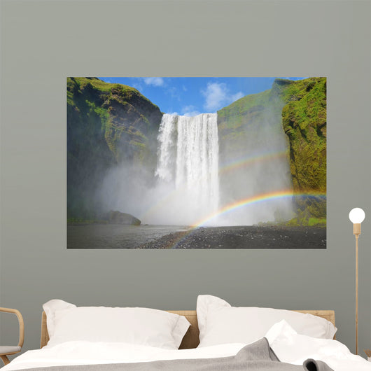 Islanda - cascata Skogafoss con due arcobaleni Wall Mural