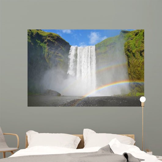 Islanda - cascata Skogafoss con due arcobaleni Wall Mural