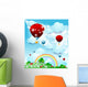 Fantasy landscape with hot air balloon Wall Mural