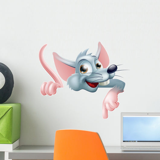 Cartoon Rat Pointing Down at Sign Wall Decal