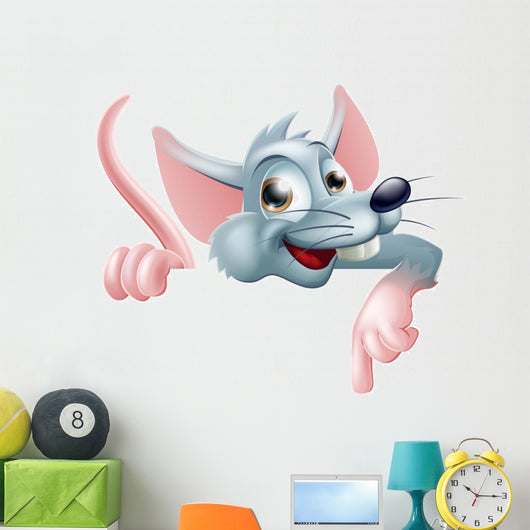 Cartoon Rat Pointing Down at Sign Wall Decal