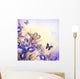 Bouquet of blue irises, white flowers and butterfly Wall Mural