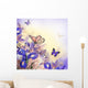Bouquet of blue irises, white flowers and butterfly Wall Mural