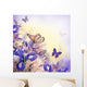 Bouquet of blue irises, white flowers and butterfly Wall Mural