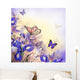 Bouquet of blue irises, white flowers and butterfly Wall Mural