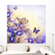 Bouquet of blue irises, white flowers and butterfly Wall Mural