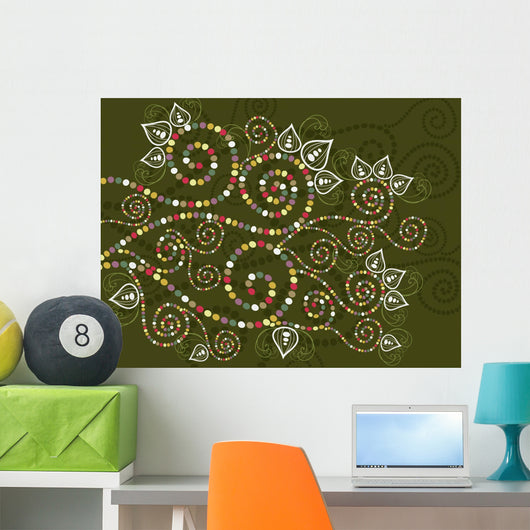 bohemian ethnic floral curves abstract Wall Mural
