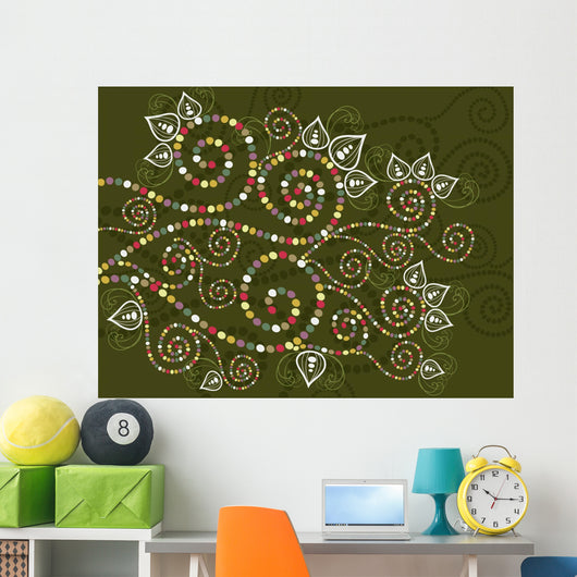 bohemian ethnic floral curves abstract Wall Mural