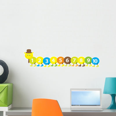Maths Caterpillar with Numbers Wall Decal shown on a wall