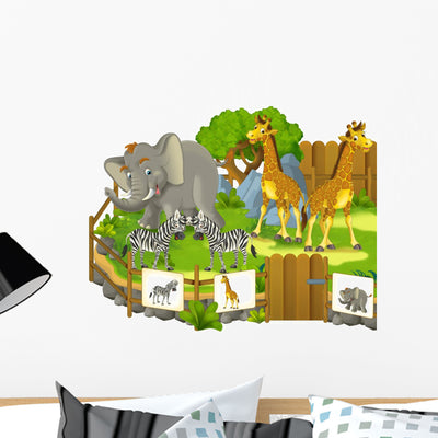 Cartoon Zoo Illustration for Wall Mural shown on a wall