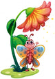 A butterfly waving below the giant flower Wall Decal