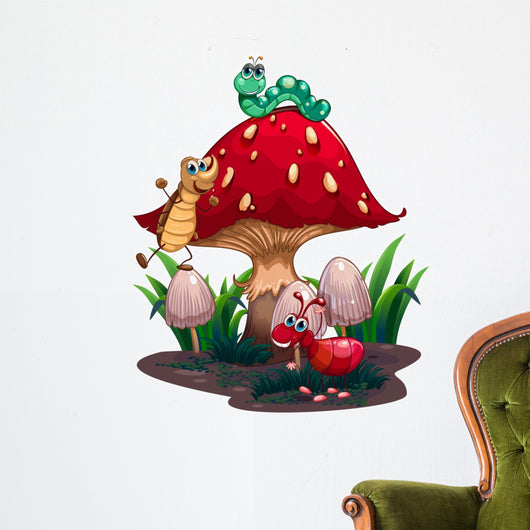 A mushroom surrounded with different insects Wall Decal