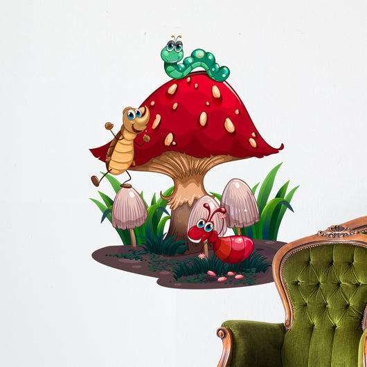 A mushroom surrounded with different insects Wall Decal