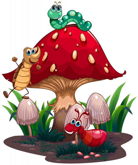 A mushroom surrounded with different insects Wall Decal