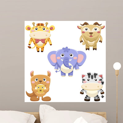 Cute Animals Set Wall Decal shown on a wall