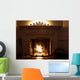 Fireplace With Burning Logs and Candles Wall Mural