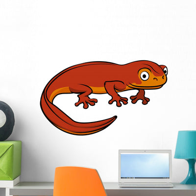 Orange Cartoon Newt Wall Decal shown on a wall