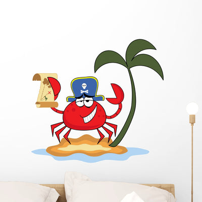 Crab Pirate Wall Decal shown on a wall