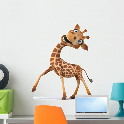 Fun Giraffe Wall Decal shown on a wall