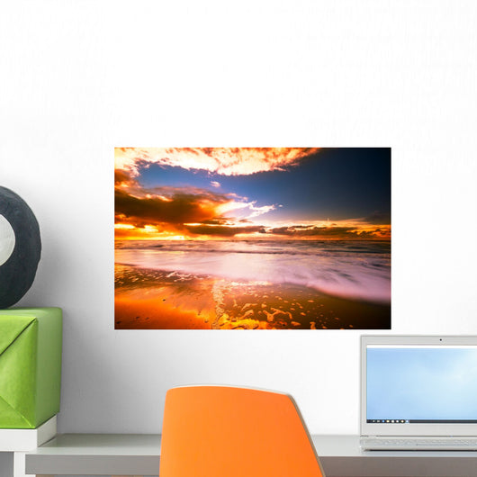 Sunset and Waves Wall Mural