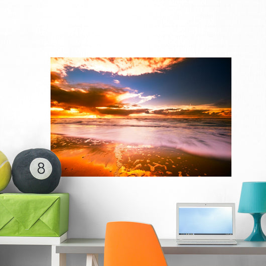 Sunset and Waves Wall Mural