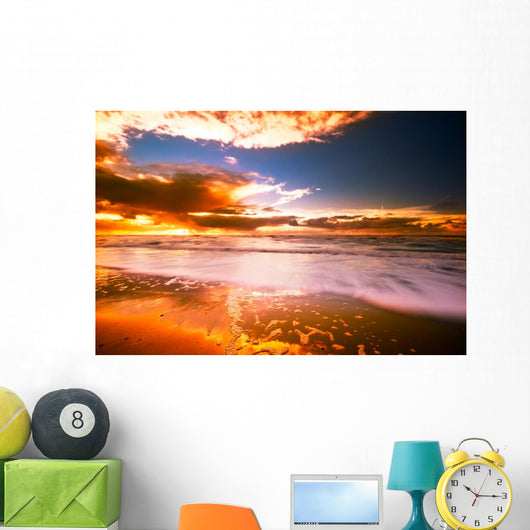 Sunset and Waves Wall Mural