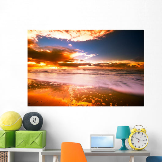Sunset and Waves Wall Mural