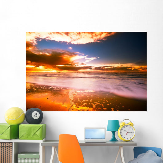 Sunset and Waves Wall Mural