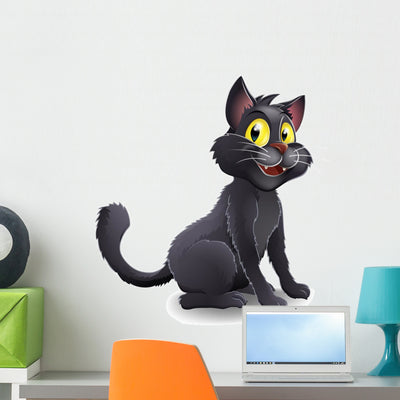 Cute Halloween Witches Cat Wall Decal shown on a wall