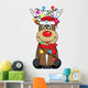 reindeer with santa claus hat and christmas lights Wall Decal
