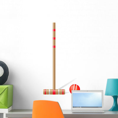 Croquet Mallet and Ball Wall Decal shown on a wall