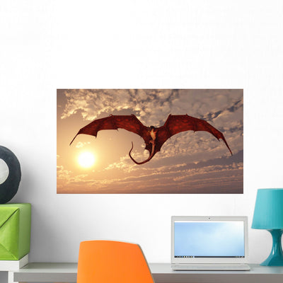Attacking Red Dragon Wall Mural shown on a wall