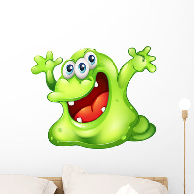 Green Slime Monster Wall Decal shown on a wall