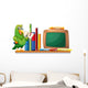 A Parrot above a Bookshelf with Books and an Empty Board Wall Decal